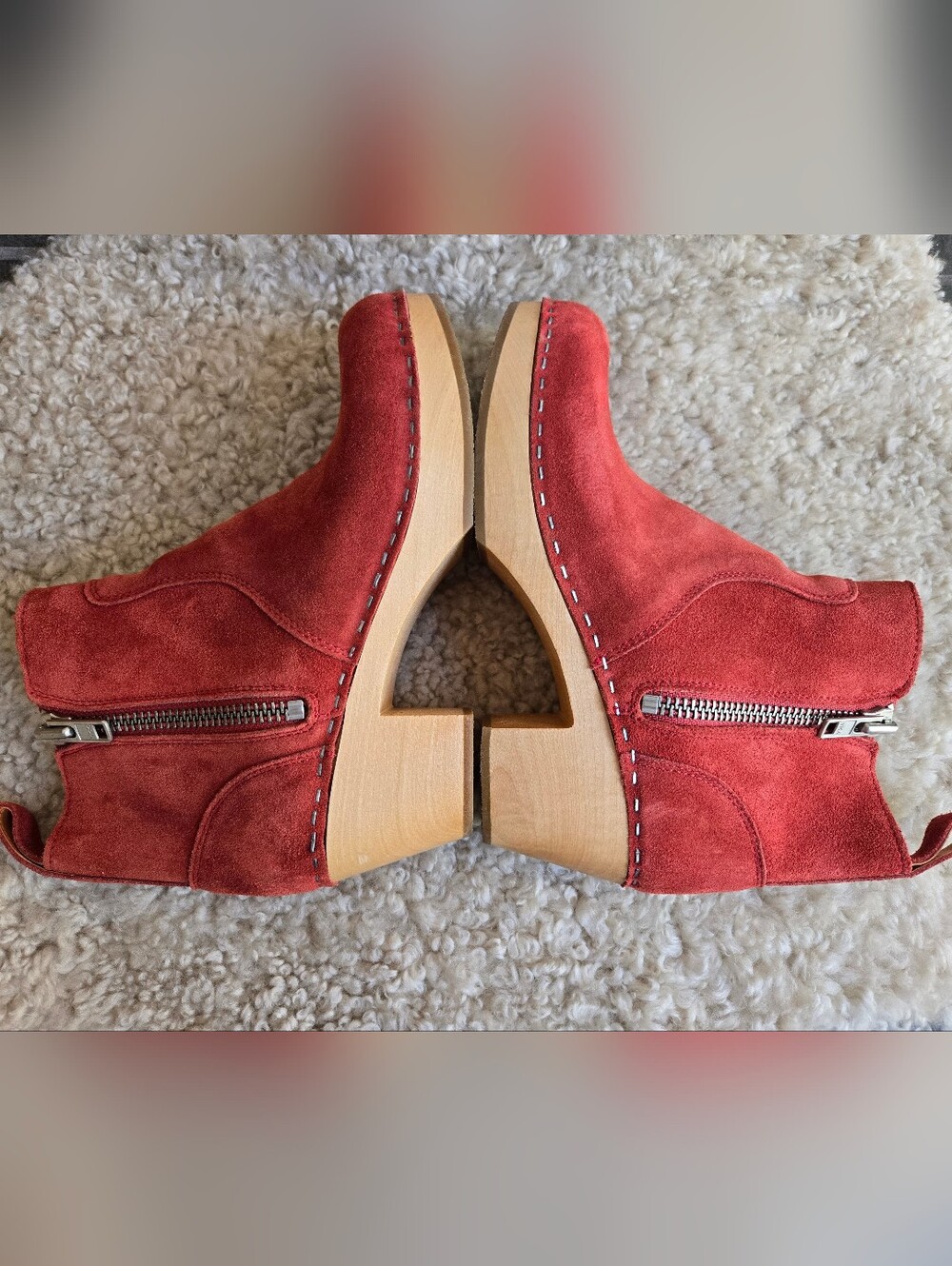 New with Box Swedish Hasbeens Zip It Emy Rusty Red "RostSuede Clog Boots Size 39 - Picture 6 of 11